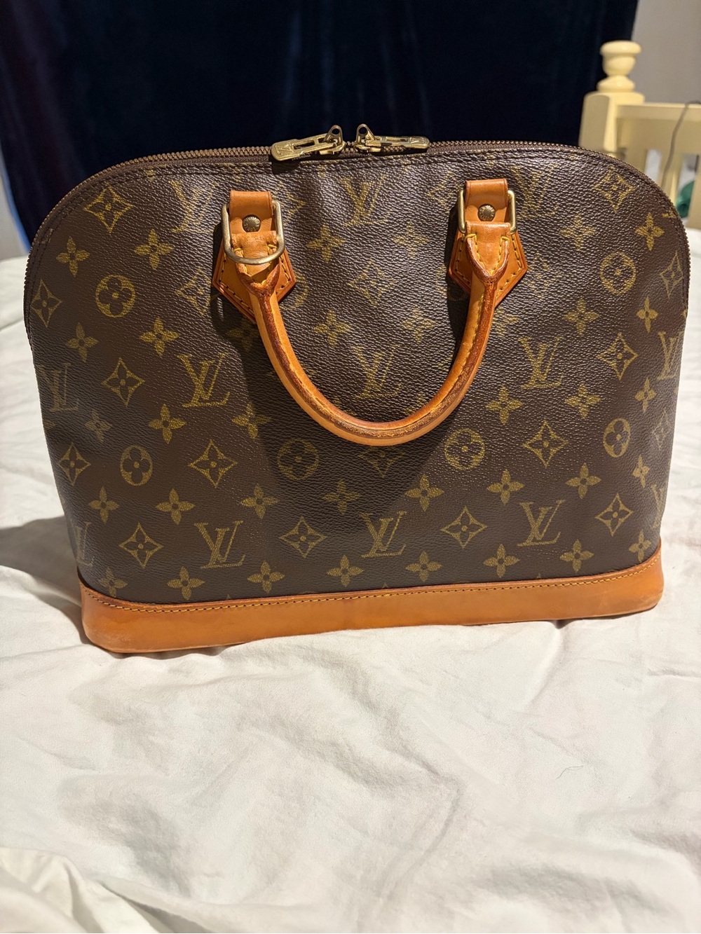Louis Vuitton Brown Monogram Satchel with Tan Trim